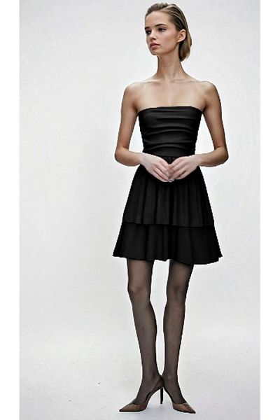 OLSAMODA Women's Textured Fabric Skirt Double Layer Drape Detail Strapless Dress