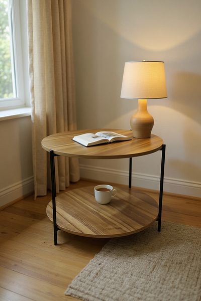 Living Elegant circular wooden table, size 80 * 35 cm