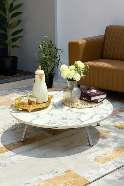 Living 70cm Round Foldable Floor Coffee Table for Living Room and Kitchen
