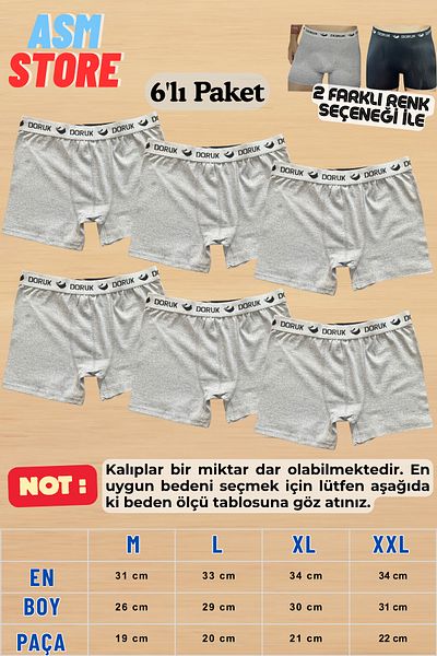 Doruk 100% Cotton Super Economical 10-Piece Combed Cotton Men's Boxers