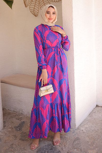 İmajButik Φούξια μοτίβο φούστα με στρώσεις Viscon φόρεμα