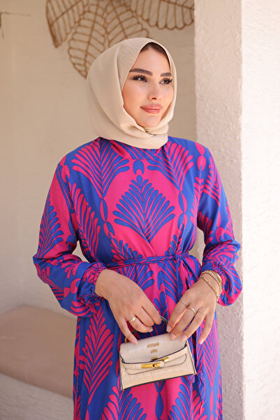 İmajButik Φούξια μοτίβο φούστα με στρώσεις Viscon φόρεμα