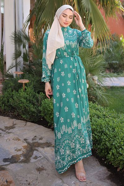 İmajButik Φούστα με πράσινο σχέδιο Layered Viscon φόρεμα