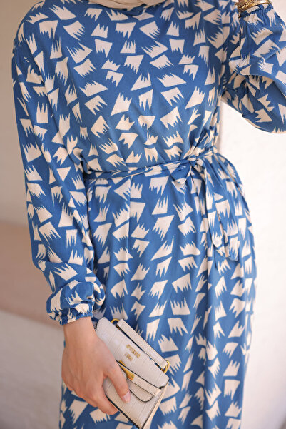 İmajButik Φόρεμα με μοτίβο Indigo με φούστα Viscon