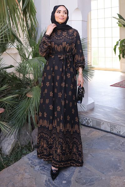 İmajButik Φούστα με καφέ σχέδιο με στρώσεις Viscon φόρεμα