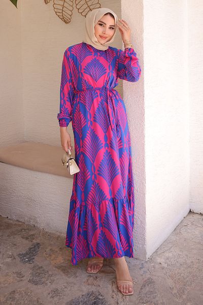 İmajButik Φούξια μοτίβο φούστα με στρώσεις Viscon φόρεμα