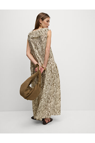 Marks & Spencer V Yaka Fırfır Detaylı Regular Fit Midi Elbise