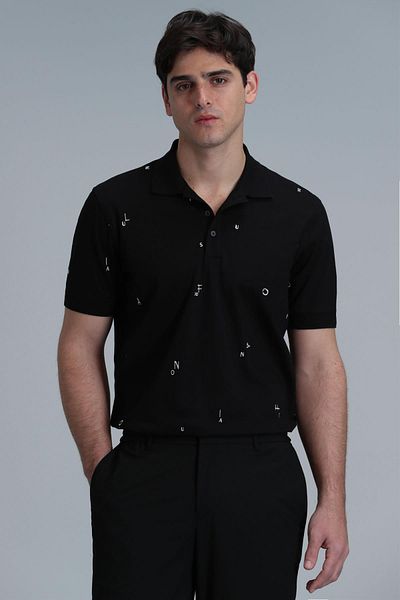 Lufian Tricou polo negru pentru bărbați Pascal Smart