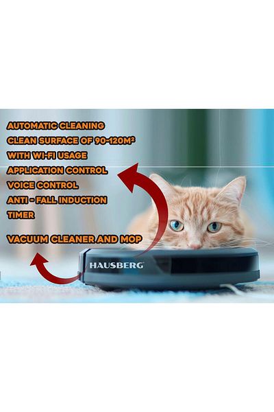 Hausberg Vacuum cleaner robot HB3005, WiFi, 20W, 90-120m/2, 2 hour autonomy, 350ml dust container