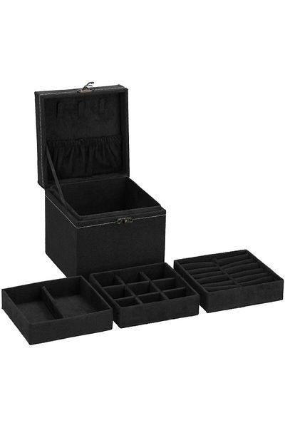 Springos Jewelry box, velvet, black, 12x12x12 cm,