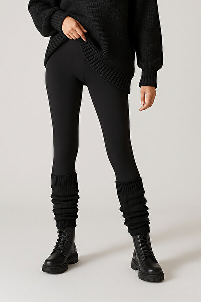 Hakan Collezione 2' Çift Kadın Premium Kalın Aerobik Uzun Siyah Tozluk Bot Çorabı