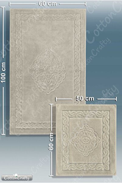 Cotton Crafty Σετ πατάκι μπάνιου από βαμβακερό υφαντό απορροφητικό νερό, χαλί μπάνιου, σετ τουαλέτας Victoria 2 τεμαχίων 60x100 - 60x50