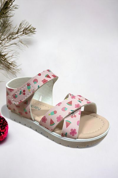Ponchiq Pink Watermelon Patterned Velcro Baby Girl Sandals