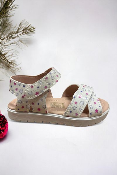 Ponchiq Sandale pentru fete cu velcro cu model stea albă