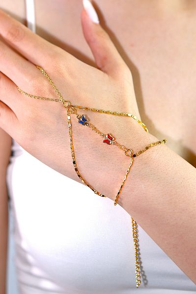 MARCİELO Accessories Minimalist Gold Color Butterfly Figured Shahmeran