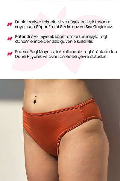 PEDDON Comfortable Padkini under Swimwear for Menstrual Period Super Absorbent Low Waist Bikini Bottom Orange Menstrual Swimsuit