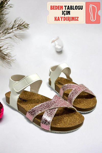 Ponchiq Sandale pentru fete cu cruce cu velcro alb