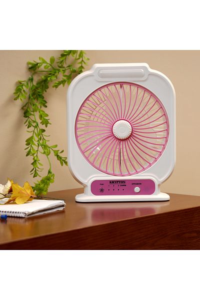KRYPTON 8'' Rechargeable Mini Table Fan | 3-Speed USB & Solar Desk Fan with LED Light | Portable