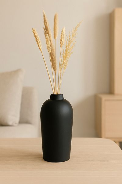 Lapida Home Decor Модерна ваза за прах от черен камък | Минималистичен настолен аксесоар 17 см