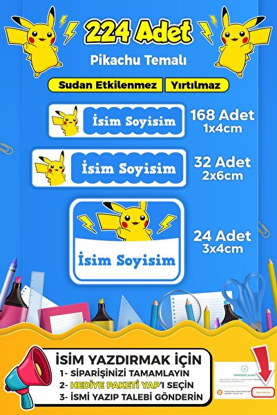 SB store Okul Kreş Etiketi Kalem Defter Özel Isim Yazılabilen Etiket Seti Mod...