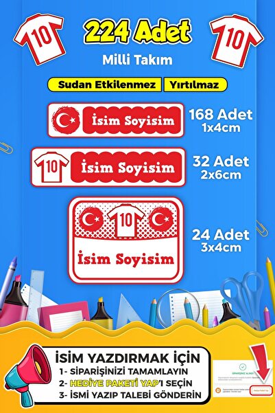 SB store Milli Takım Futbol Okul Kreş Etiketi Kalem Defter Özel Isim Yazılabi...