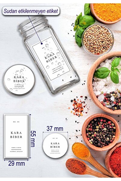 Mienda Home 12'li Cam Baharatlık Takımı Kapaklı Beyaz Etiketli Cam Baharatlık Seti-mh00slvr12