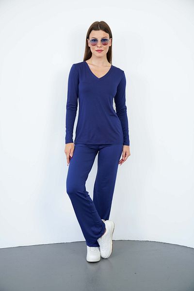 penyebizden Tricou moale, confortabil și elegant din viscoză cu decolteu în V-albastru marin