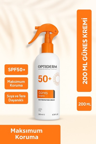 Optiderm SPF50+ Yetişkin Güneş Koruyucu Sprey 200 ml | Suya Dayanıklı Hafif F...