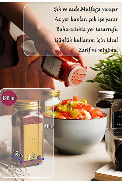 Mienda Home 12'li Cam Baharatlık Takımı Kapaklı Beyaz Etiketli Cam Baharatlık Seti-mh00slvr12