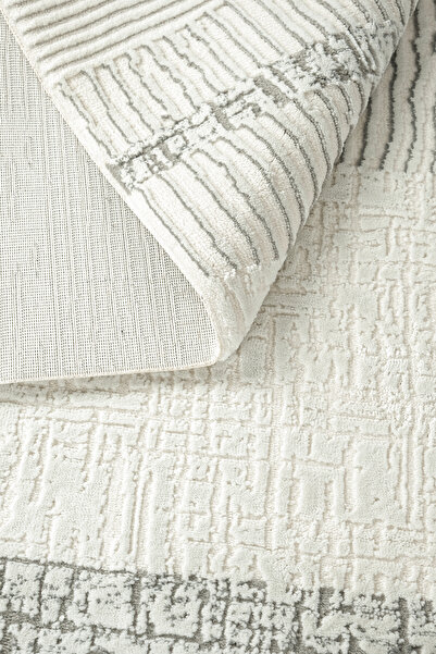 Loomina Home Beyaz Gri Salon Halısı Oturma Odası Koridor Mutfak Yolluk Yumuşak Doku Tozumaz Antistatik Makine