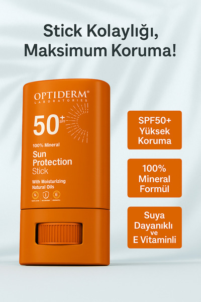 Optiderm SPF50+ Güneş Koruma Stick 20 ml | Yüz, Burun ve Dudak Çevresi İçin K...