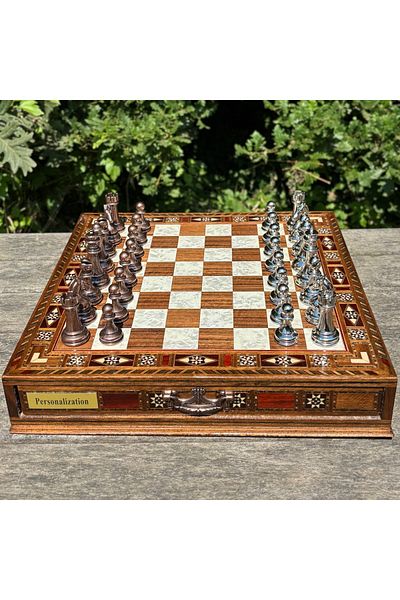 banabirhediye Fully Handmade Chess Set, Bronze Metal, Solid Wood Chess, Gift, Chess Set
