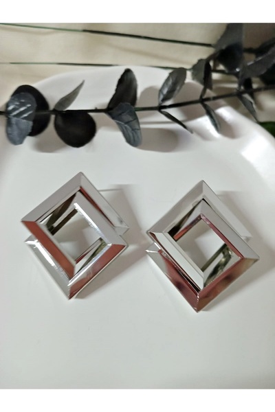 mos&more Gümüş Kare İçiçe Geçmeli, Şık Kadın Küpe