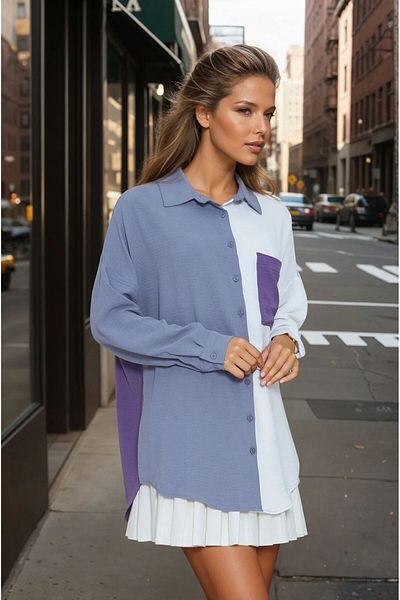 Pasaklı Giyim Women's White Gray Purple Color Detailed Back Long Long Sleeve Draped Tunic Shirt 3071230