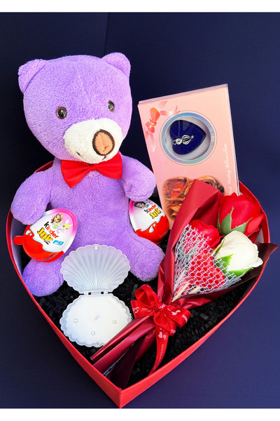 Linalux Gifts Sevgiliye Hediye 25cm Mor Ayıcık Gül Buketi İstiridye İçinde İn...