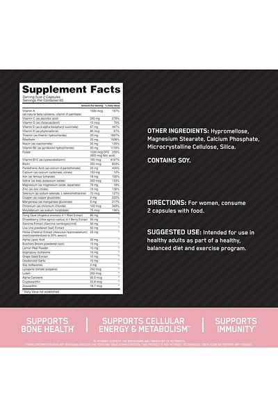 Optimum Nutrition Opti-women Multivitamin, 120 Capsules, Daily Multivitamin Supplement With 23 Vitamins & Minerals