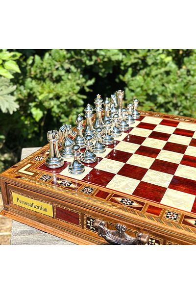 banabirhediye Premium Fully Handmade Chess Set, Gold Metal, Solid Wood Chess, Gift, Chess Set