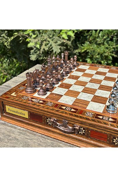 banabirhediye Fully Handmade Chess Set, Bronze Metal, Solid Wood Chess, Gift, Chess Set