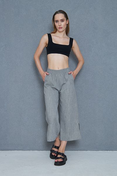 Pasaklı Giyim Women's Black Linen Elastic Waist Pocketed Leg Slit Casual Capri Bermuda Pants 3404209