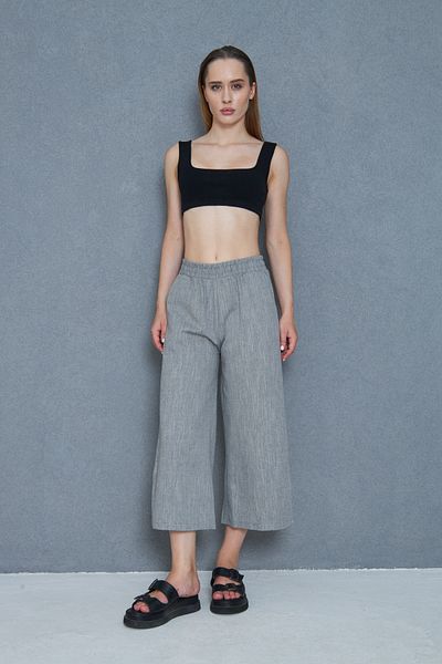 Pasaklı Giyim Women's Black Linen Elastic Waist Pocketed Leg Slit Casual Capri Bermuda Pants 3404209