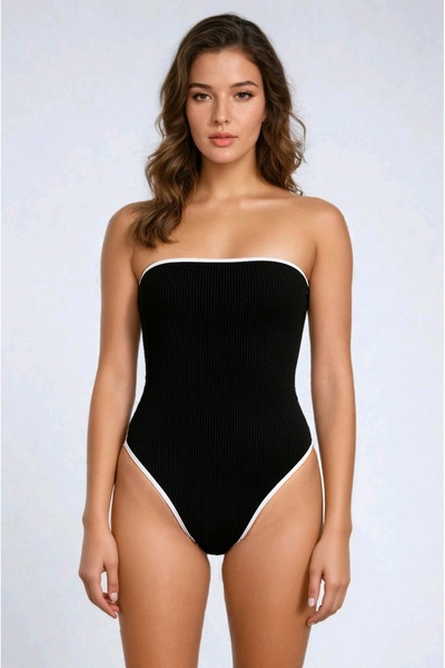 VULEVU VUELA Kontrast Biyeli Fiyonk Bağlamalı Straplez Mayo