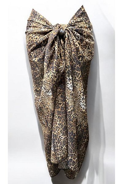owiç Long Leopard Print Chiffon Pareo Women's Beach Dress