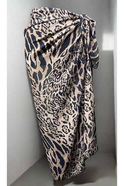 owiç Long Zebra and Leopard Print Chiffon Pareo Women's Beach Dress