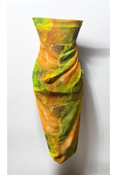 owiç Long Orange Green Patterned Chiffon Pareo Women's Beach Dress