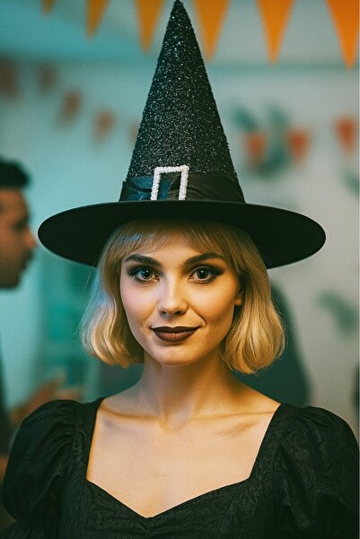 BeySüS Cadılar Bayramı Halloween Cadı Şapkası Kemerli