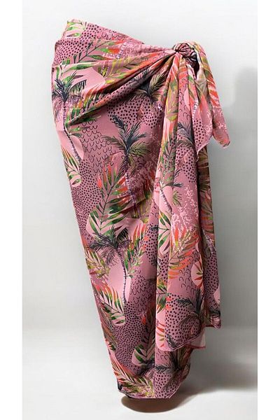 owiç Long Dark Pink Patterned Chiffon Pareo Women Beach Dress