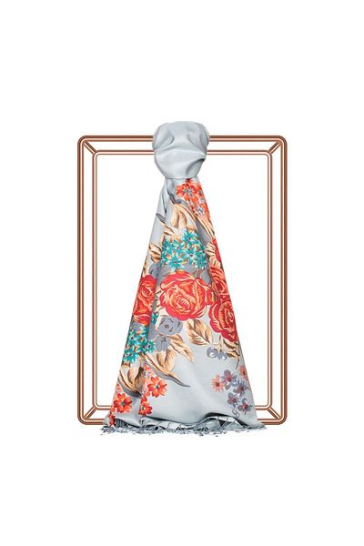 ipekevi Palace Garden Patterned Silk Shawl 02677-Ice Blue