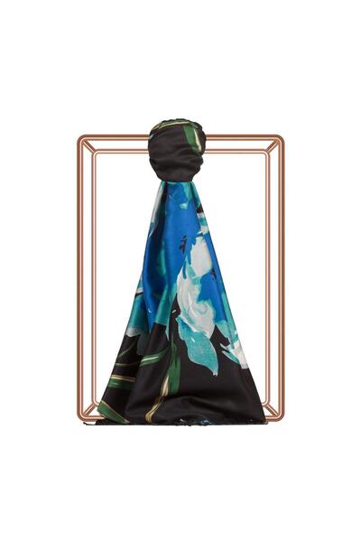 ipekevi Kır Gülü Desenli İpek Şal 06422-Siyah