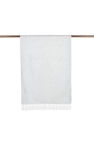 ipekevi Μεταξωτό σάλι Zebra Jacquard Pattern 05139-inci Λευκό Μπλε