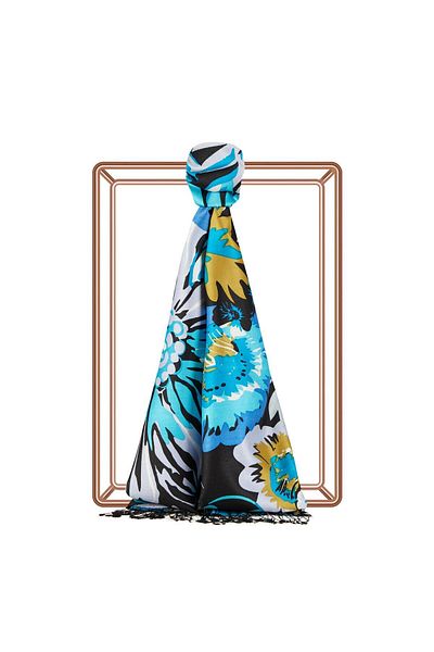 ipekevi Nihavent Patterned Silk Shawl 06111-Black Turquoise